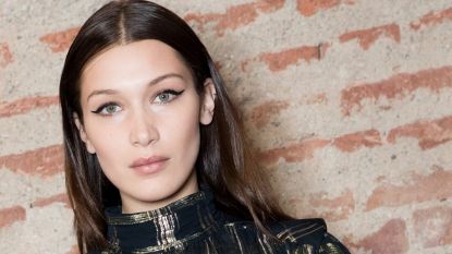 Model Bella Hadid is seen wearing eyeliner backstage ahead of the Alberta Ferretti show during Milan Fashion Week Fall/Winter 2018/19 on February 21, 2018 in Milan, Italy.